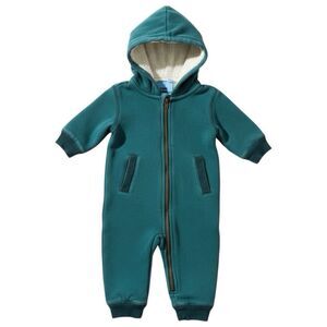 PRIMARY Baby Teddy Fleece Hooded Zip Romper Teal Blue 0-6 MO One Piece